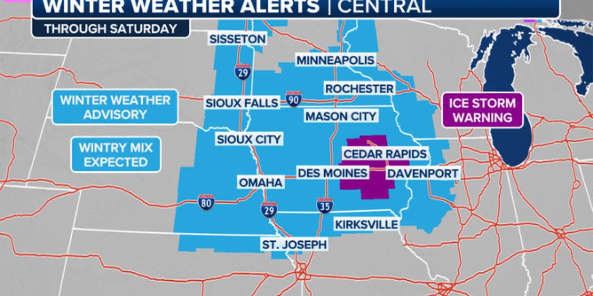 Ice Causes Travel Nightmares in Sections of the Plains and Midwest