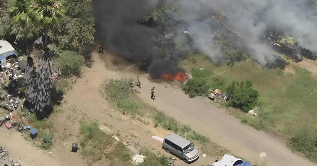 Urgent: Homeless Tent City in LA Engulfed in Flames — Community Joins to Fight Growing Fire