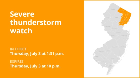 5 N.J. counties under a severe thunderstorm watch until Thursday night