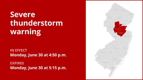 Update: Thunderstorms with damaging winds in Middlesex and Somerset counties Monday – gusts up to 60 mph